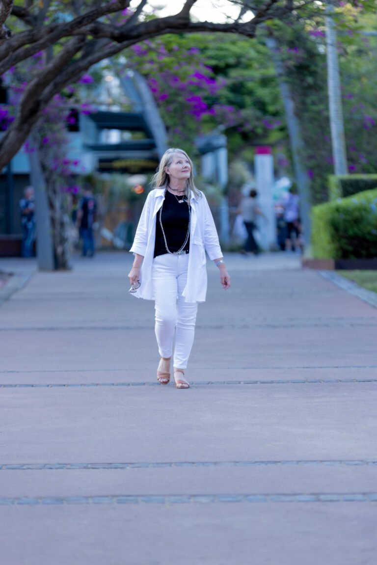 Wellness practitioner highlighting lifestyle walking in park for wellness branding photos