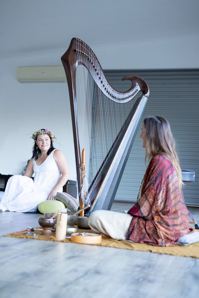 Business and Wellness Branding photo of Session leader at women's retreat with a harp
